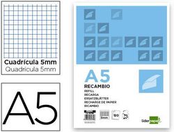 Recambio Liderpapel A5 120 Hojas 80G/M2 Cuadro 5Mm Sin Margen 6 Taladros Bandas de 5 Colores