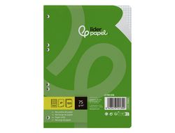 Recambio liderpapel A5 100 hojas 75gr cuadro 4mm con margen 6 taladros