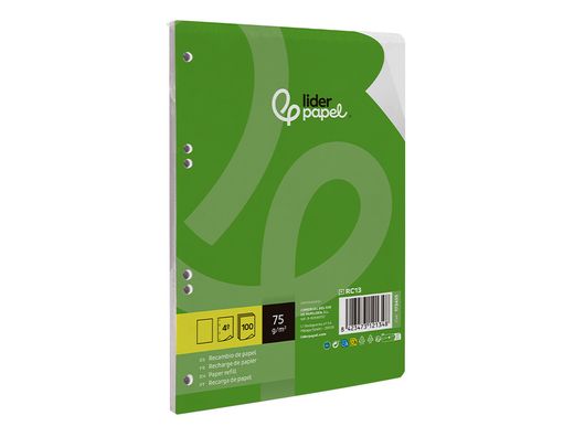 Recambio liderpapel din A5 100 hojas 75 gr liso sin margen 6 taladros