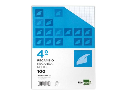 Recambio Liderpapel Cuarto 100 Hojas 60G/M2 Pauta 4ª 3.5Mm con Margen 6 Taladros