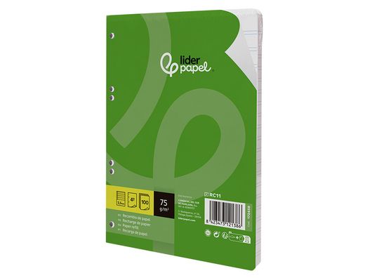 Recambio liderpapel A5 100 hojas 75gr pauta 5 2.5mm con margen 6 taladros