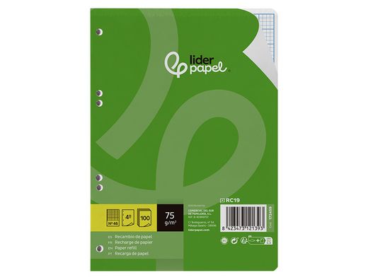 Recambio liderpapel din A5 100 hojas 75gr rayado nş 46 6 taladros