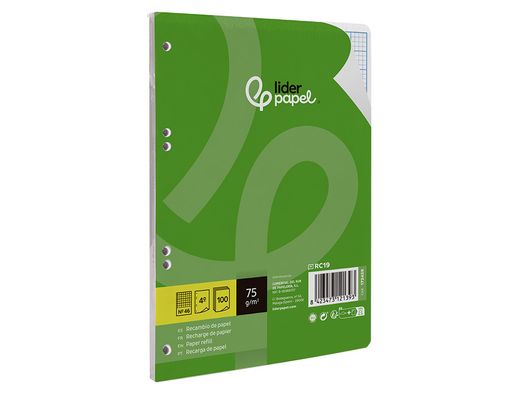 Recambio liderpapel din A5 100 hojas 75gr rayado nş 46 6 taladros