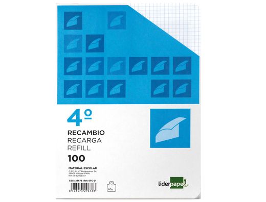 Recambio Liderpapel Cuarto Apaisado 100 H 2Tca-01 Cuadro 4 mm 2 Taladros con Margen