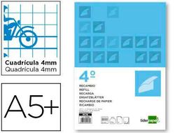 Recambio Liderpapel Cuarto Pautaguia 100 Hojas 80 G Cuadriculado Pautado 4 mm con Margen 6 Taladros