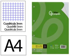 Recambio liderpapel din A4 100 hojas 75 gr cuadro 3 mm con margen 4 taladros