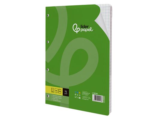 Recambio liderpapel A4 100 hojas 75gr cuadro 8mm con margen 4 taladros