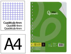 Recambio liderpapel A4 100 hojas 75gr cuadro 4mm con margen 16 taladros