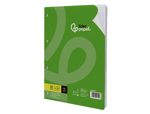 Recambio liderpapel A4 100 hojas 75gr milimetrado 2 mm sin margen 4 taladros