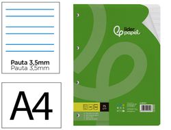 Recambio liderpapel din A4 100 hojas 75 gr pauta 4 3.5mm con margen 4 taladros
