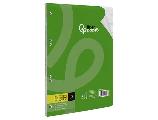 Recambio liderpapel A4 100 hojas 75gr pauta 5 2.5mm con margen 4 taladros