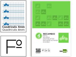 Recambio Liderpapel Folio Pautaguia 100 Hojas 80 G Cuadriculado Pautado 4 mm con Margen 4 Taladros
