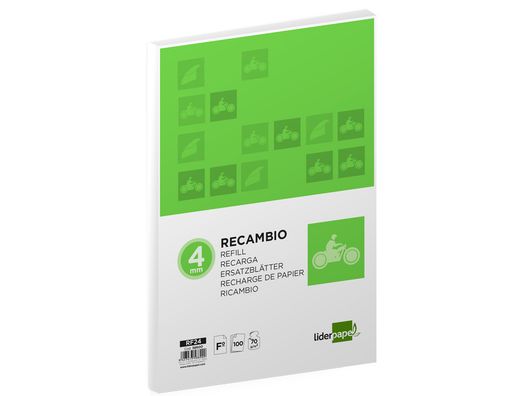 Recambio Liderpapel Folio Pautaguia 100 Hojas 80 G Cuadriculado Pautado 4 mm con Margen 4 Taladros