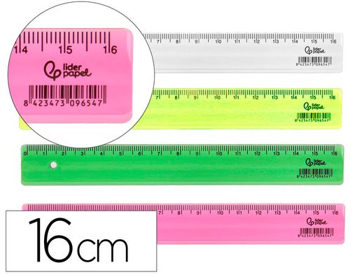 Regla liderpapel plastico 16 cm cubilete con 100 unidades colores surtidos