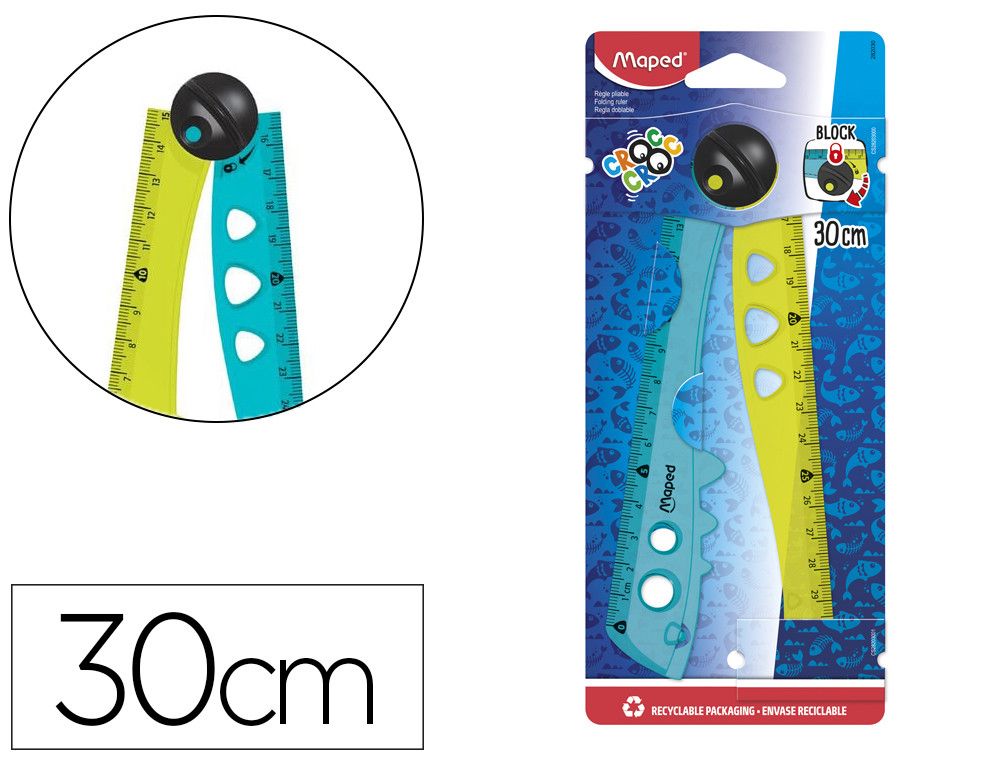 Regla maped plastico plegable croc croc blister de 1 unidad 15 cm + 1 unidad 30 cm
