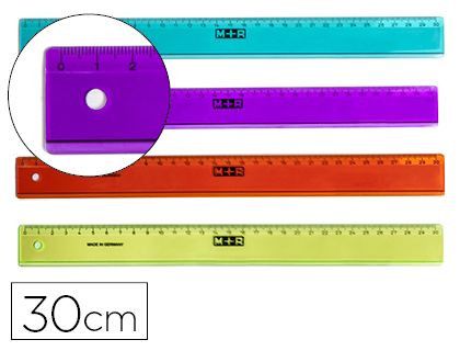 Regla m+r 30 cm plastico colores surtidos graduada y biselada