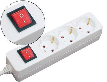 Regleta 3 Tomas Mediarange Blanca con Interruptor Longitud Cable 1,4M