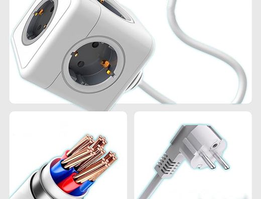 Regleta q-connect de cubo enchufe multiple power cube 5 en 1 cable de 1,4 mt 5 tomas de corriente 75x75x112mm