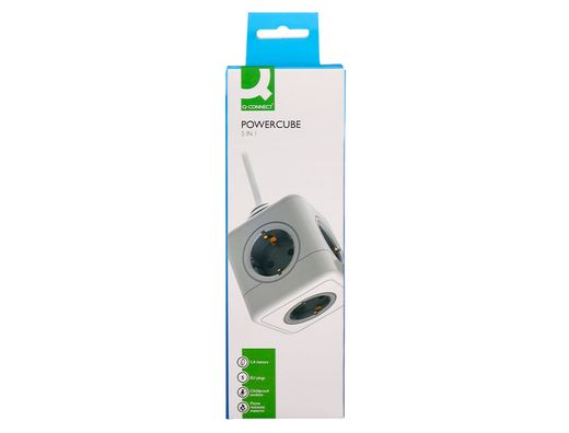 Regleta q-connect de cubo enchufe multiple power cube 5 en 1 cable de 1,4 mt 5 tomas de corriente 75x75x112mm