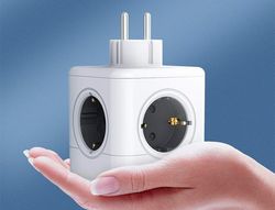 Regleta q-connect de cubo enchufe multiple power cube 5 en 1 directo a pared 5 tomas de corriente 75x75x112mm