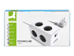 Regleta q-connect enchufe multiple 10 en 1 cable 1,4 mt 6 tomas de corriente+3 usb+1 usb tipo c 140x76x87mm