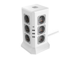 Regleta q-connect enchufe multiple 16 en 1 cable 2 mt 12 tomas de corriente+3 usb+1 usb tipo c 120x120x210mm