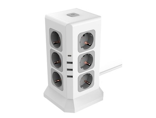 Regleta q-connect enchufe multiple 16 en 1 cable 2 mt 12 tomas de corriente+3 usb+1 usb tipo c 120x120x210mm