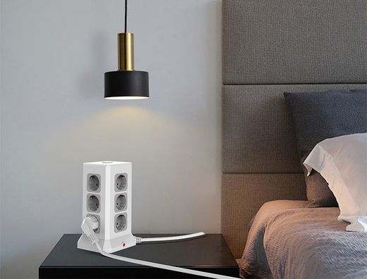 Regleta q-connect enchufe multiple 16 en 1 cable 2 mt 12 tomas de corriente+3 usb+1 usb tipo c 120x120x210mm
