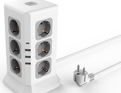 Regleta q-connect enchufe multiple 16 en 1 cable 2 mt 12 tomas de corriente+3 usb+1 usb tipo c 120x120x210mm