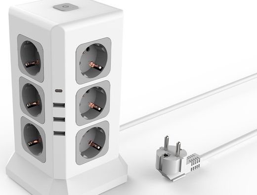 Regleta q-connect enchufe multiple 16 en 1 cable 2 mt 12 tomas de corriente+3 usb+1 usb tipo c 120x120x210mm