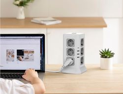 Regleta q-connect enchufe multiple 16 en 1 cable 2 mt 12 tomas de corriente+3 usb+1 usb tipo c 120x120x210mm