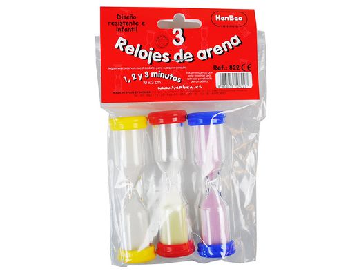 Reloj de arena henbea plastico resistente marca de 1 a 3 minutos 10x3 cm