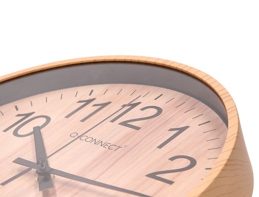 Reloj q-connect de pared de plastico redondo 25,7 cm movimiento silencioso color madera natural