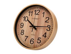 Reloj q-connect de pared de plastico redondo 25,7 cm movimiento silencioso color madera natural