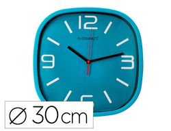Reloj q-connect de pared de plastico redondo 30 cm movimiento silencioso color azul