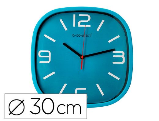 Reloj q-connect de pared de plastico redondo 30 cm movimiento silencioso color azul