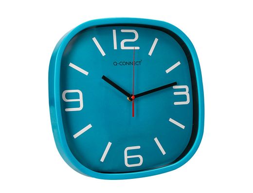 Reloj q-connect de pared de plastico redondo 30 cm movimiento silencioso color azul