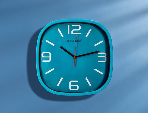 Reloj q-connect de pared de plastico redondo 30 cm movimiento silencioso color azul