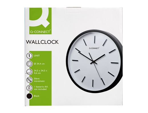 Reloj q-connect de pared de plastico redondo 34,4 cm movimiento silencioso color negro