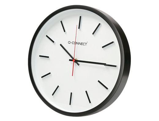 Reloj q-connect de pared de plastico redondo 34,4 cm movimiento silencioso color negro
