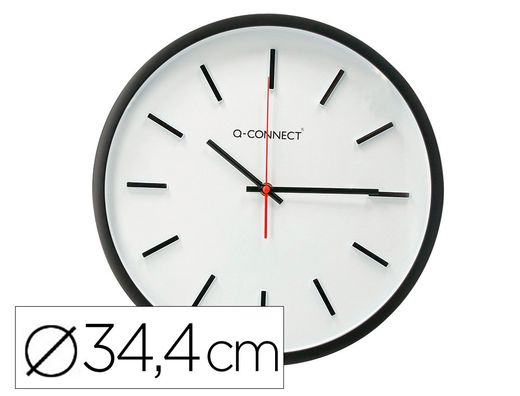 Reloj q-connect de pared de plastico redondo 34,4 cm movimiento silencioso color negro