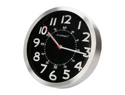 Reloj q-connect de pared metalico redondo 25 cm movimiento silencioso color negro con esfera cromado