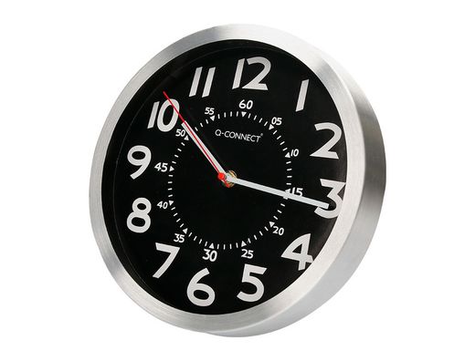 Reloj q-connect de pared metalico redondo 25 cm movimiento silencioso color negro con esfera cromado