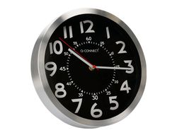 Reloj q-connect de pared metalico redondo 25 cm movimiento silencioso color negro con esfera cromado