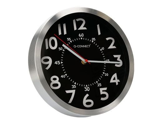 Reloj q-connect de pared metalico redondo 25 cm movimiento silencioso color negro con esfera cromado