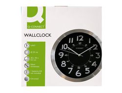 Reloj q-connect de pared metalico redondo 25 cm movimiento silencioso color negro con esfera cromado