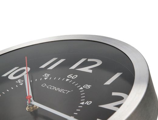 Reloj q-connect de pared metalico redondo 25 cm movimiento silencioso color negro con esfera cromado