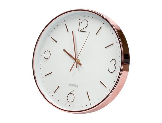 Reloj q-connect de pared metalico redondo 30,5 cm movimiento silencioso color rosa dorado