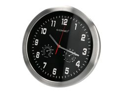 Reloj q-connect de pared metalico redondo 35,5 cm movimiento silencioso color cromado con esfera negra