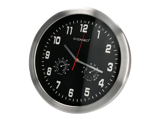 Reloj q-connect de pared metalico redondo 35,5 cm movimiento silencioso color cromado con esfera negra